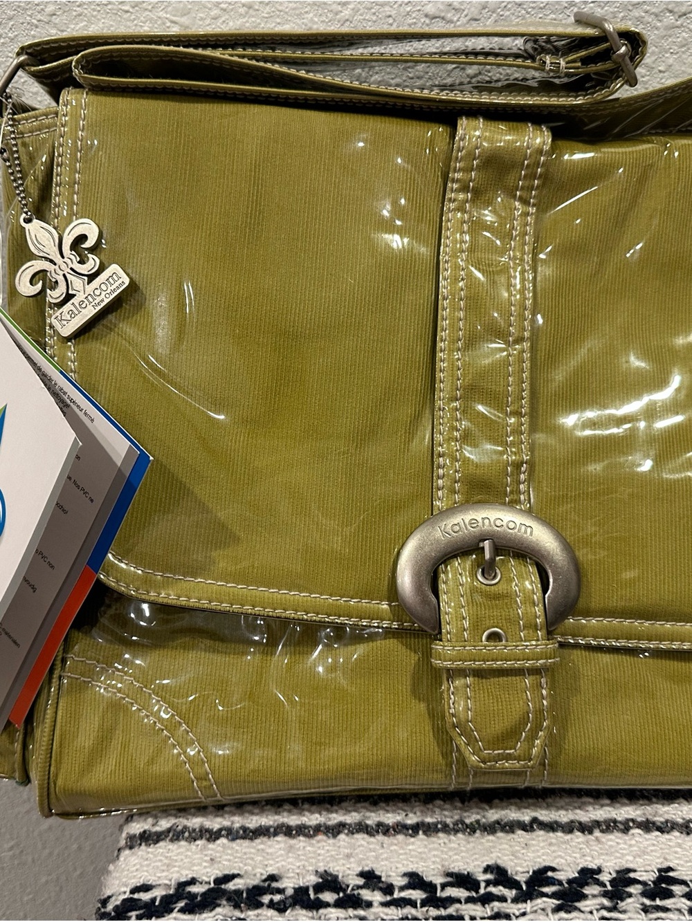 Kalencom Olive Green Patent Crossbody Baby Bag